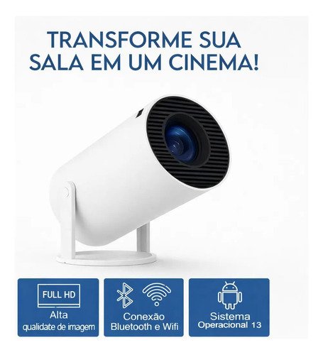 Mini Projetor Vlx HY300 LED, Android 11.0 com Wi-Fi 5G e Bluetooth