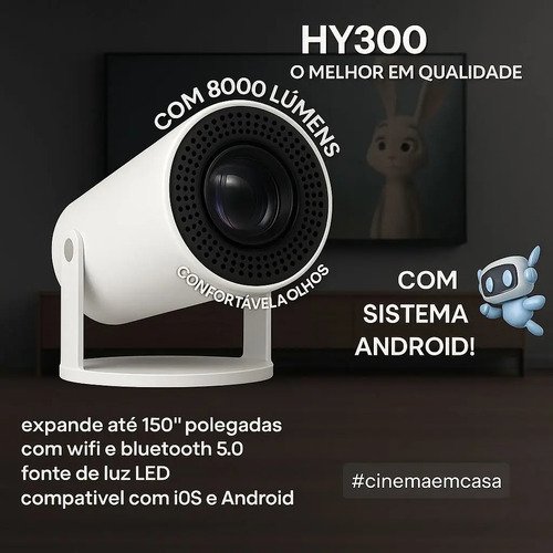 Mini Projetor Vlx HY300 LED, Android 11.0 com Wi-Fi 5G e Bluetooth