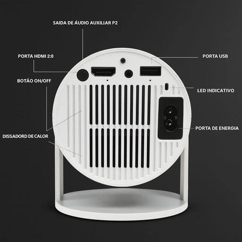 Mini Projetor Vlx HY300 LED, Android 11.0 com Wi-Fi 5G e Bluetooth