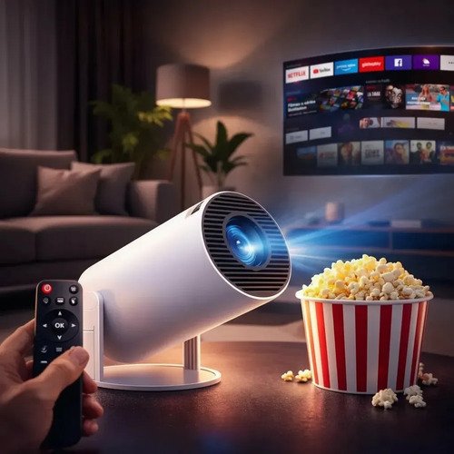 Mini Projetor Vlx HY300 LED, Android 11.0 com Wi-Fi 5G e Bluetooth