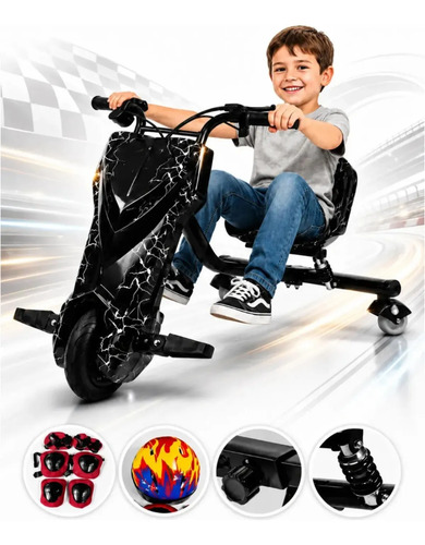 Mini triciclo eletrico infantil drift 350w luzes rgb brinde