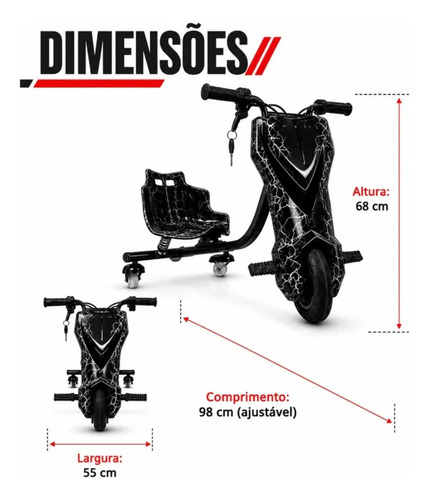 Mini Triciclo Eletrico Infantil Drift 350w Luzes Rgb +brinde
