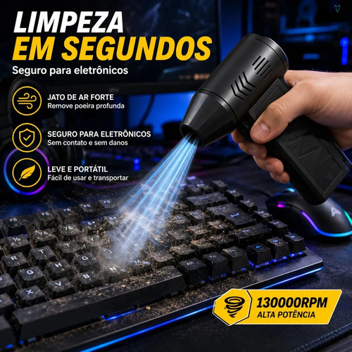 Mini Ventilador Soprador Ar Turbo 130000rpm Sem Fio Recarregável Usb 3 Níveis Jato Forte Portátil Multiuso Limpeza Teclado Carro Acende Churrasqueira Marca Davely