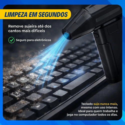 Mini Ventilador Soprador Ar Turbo 130000RPM Sem Fio Recarregável USB 3 Níveis Jato Forte Portátil Multiuso Limpeza Teclado Carro Acende Churrasqueira Simake