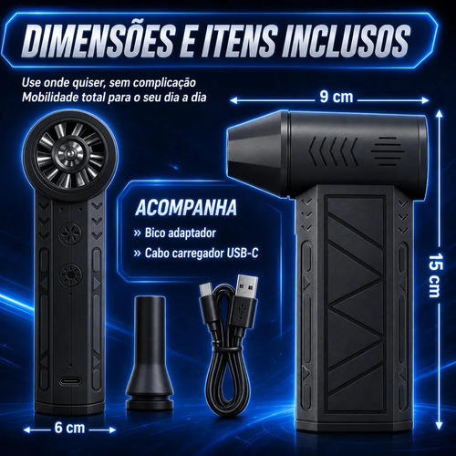 Mini Ventilador Soprador Ar Turbo 130000rpm Sem Fio Recarregável Usb 3 Níveis Jato Forte Portátil Multiuso Limpeza Teclado Carro Acende Churrasqueira Marca Woosh