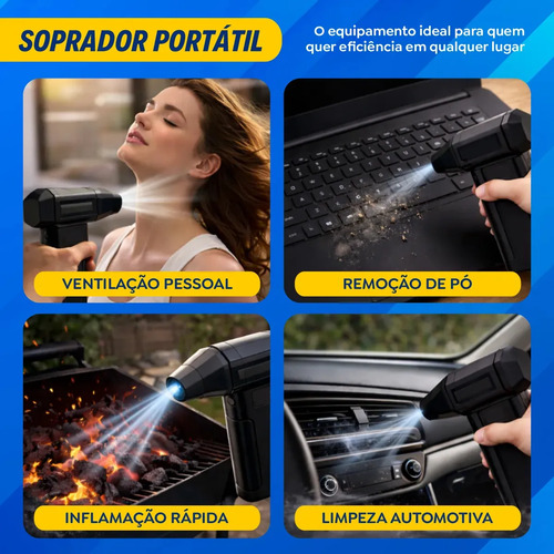 Mini Ventilador Soprador Ar Turbo 130000RPM Sem Fio Recarregável USB 3 Níveis Jato Forte Portátil Multiuso Limpeza Teclado Carro Acende Churrasqueira Simake