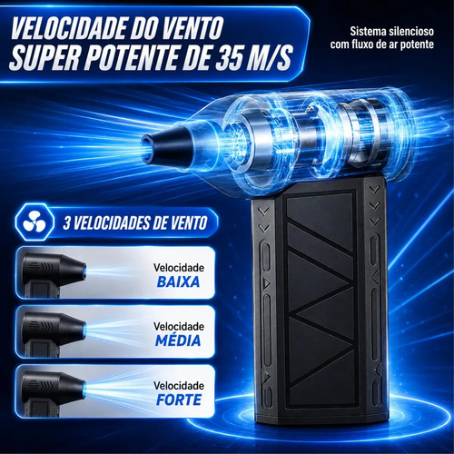 Mini Ventilador Soprador Ar Turbo 130000rpm Sem Fio Recarregável Usb 3 Níveis Jato Forte Portátil Multiuso Limpeza Teclado Carro Acende Churrasqueira Marca Woosh