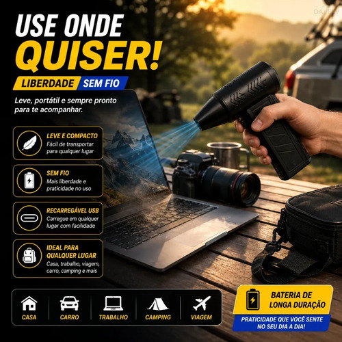 Mini Ventilador Soprador Ar Turbo 130000rpm Sem Fio Recarregável Usb 3 Níveis Jato Forte Portátil Multiuso Limpeza Teclado Carro Acende Churrasqueira Marca Davely