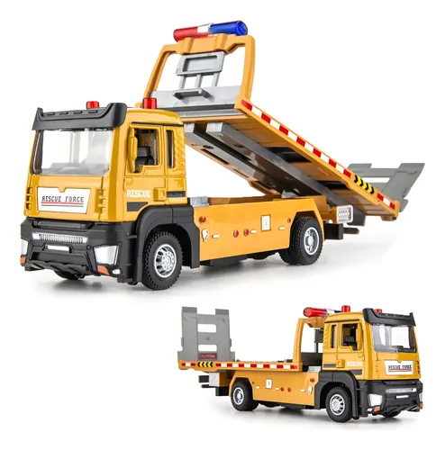 Miniatura metal carro reboque plataforma com luzes e som