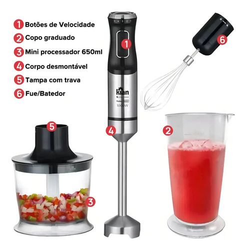 Mixer Turbo 3 Em 1 - 1000w 5 Velocidades Cor Preto