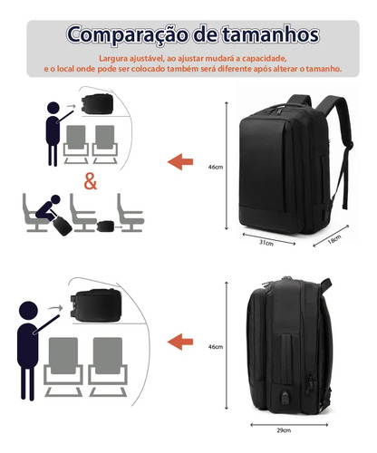 Mochila À Prova D'água Reforçada Expansível Para Viagens Diá