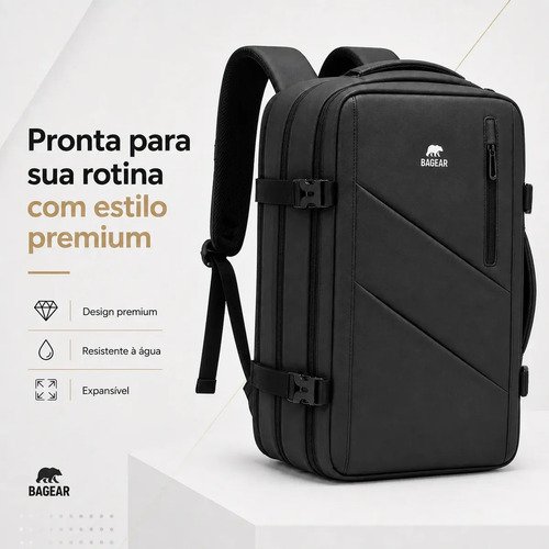Mochila De Viagem Notebook 17 Masculina Impermeável Expansível Executiva Grande 45L Reforçada Premium Trabalho Faculdade Bagear Preta