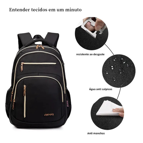 Mochila feminina, ideal para deslocamentos diários, viagens e estudos, impermeável, reforçada, com capacidade para portátil, 24L (preto)