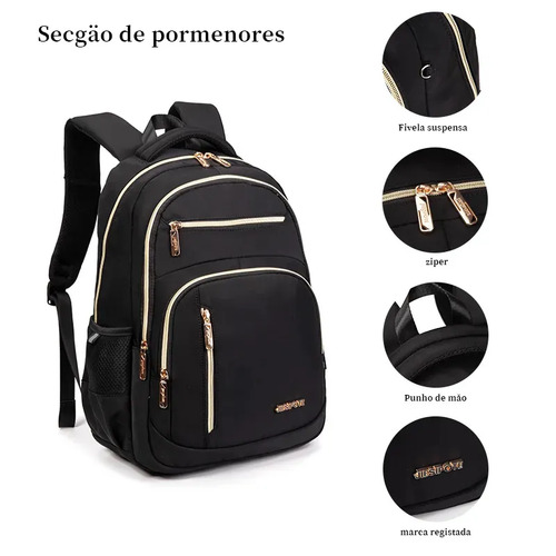 Mochila feminina, ideal para deslocamentos diários, viagens e estudos, impermeável, reforçada, com capacidade para portátil, 24L (preto)