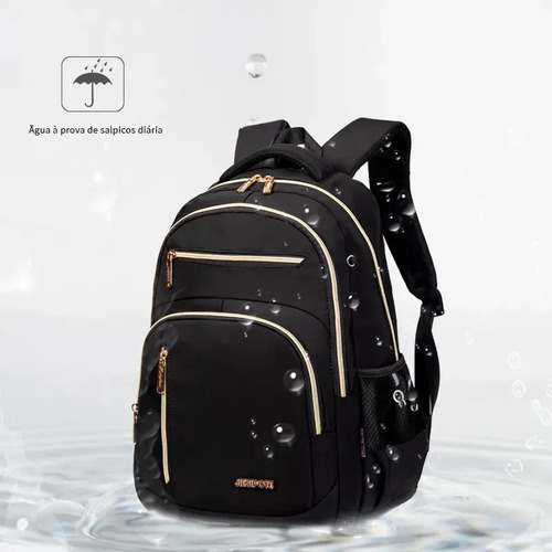 Mochila feminina, ideal para deslocamentos diários, viagens e estudos, impermeável, reforçada, com capacidade para portátil, 24L (preto)