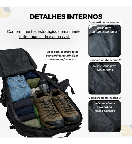 Mochila Grande Tática 40L Resistente Para Trabalho Militar Viagem Trilha Acampamento Fast Bag