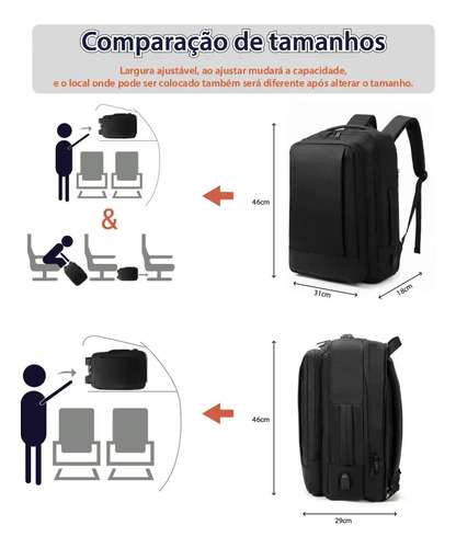 Mochila jiesipote À Prova D'água Reforçada Expansível Cor Preto