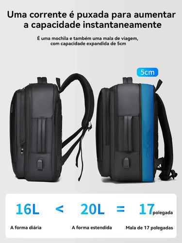 Mochila jiesipote À Prova D'água Reforçada Expansível Cor Preto