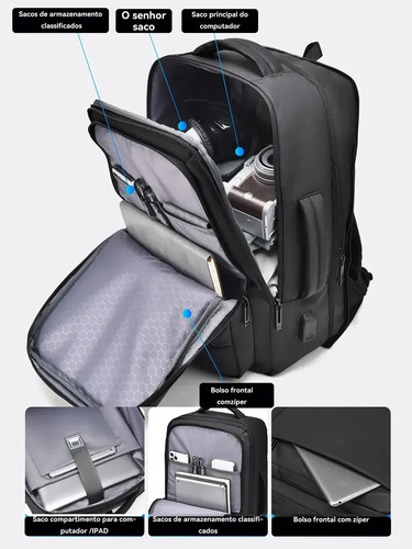 Mochila jiesipote À Prova D'água Reforçada Expansível Cor Preto