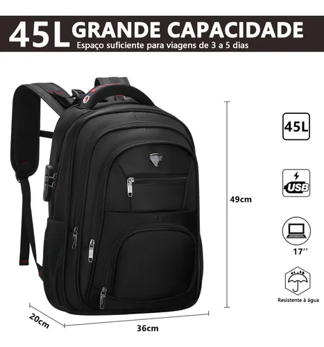 Mochila Masculina Impermeável Grande Reforçada Notebook 45l