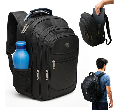 Mochila masculina impermeavel reforcada aco escola notebook