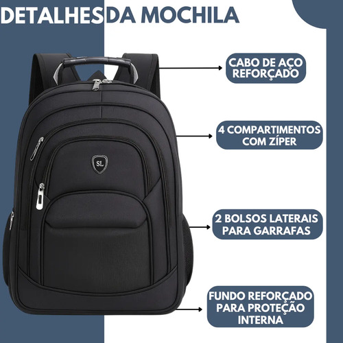 Mochila Masculina Impermeável Reforçada Aço Escola Notebook