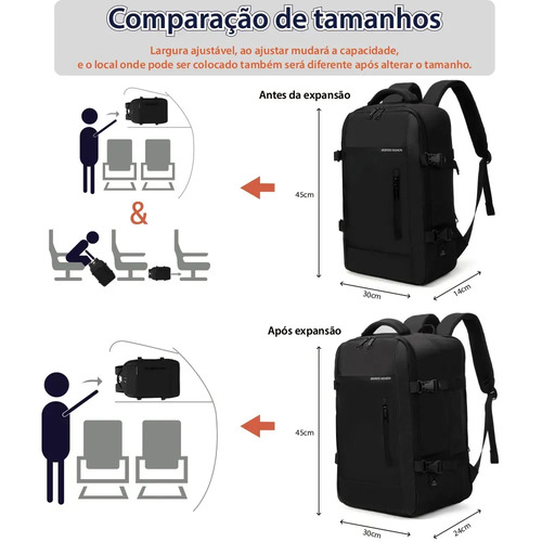 Mochila masculina, impermeável, reforçada, com capacidade ampliada de 30-42L, adequada para portátil, viagens diárias, cor preta