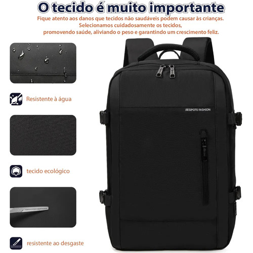 Mochila masculina, impermeável, reforçada, com capacidade ampliada de 30-42L, adequada para portátil, viagens diárias, cor preta