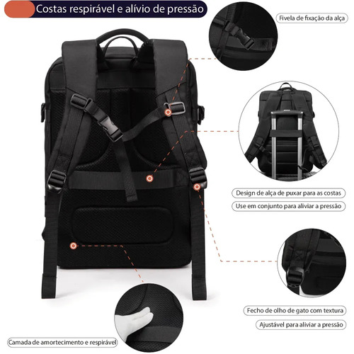 Mochila masculina, impermeável, reforçada, com capacidade ampliada de 30-42L, adequada para portátil, viagens diárias, cor preta