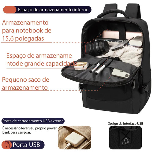 Mochila masculina, impermeável, reforçada, com capacidade ampliada de 30-42L, adequada para portátil, viagens diárias, cor preta
