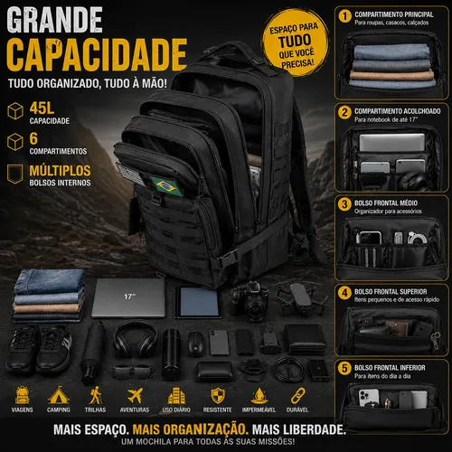 Mochila Masculina Tatica 50l Impermeavel Militar Reforçada