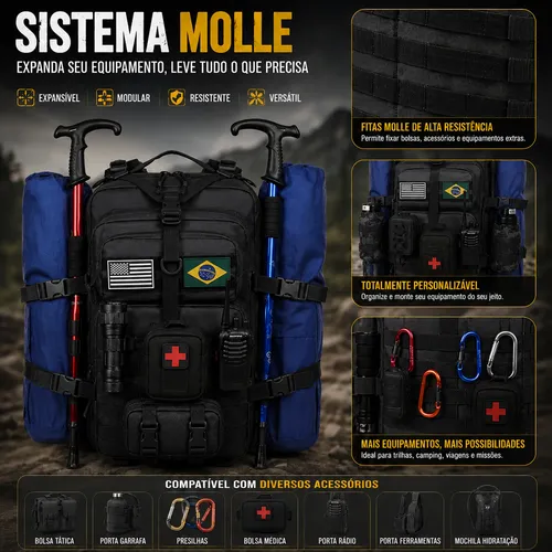 Mochila Masculina Tatica 50l Impermeavel Militar Reforçada