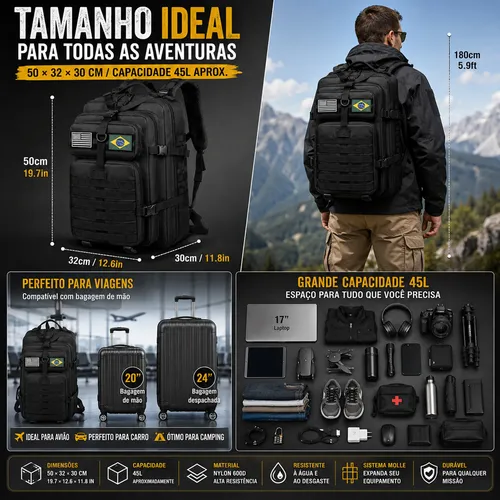 Mochila Masculina Tatica 50l Impermeavel Militar Reforçada