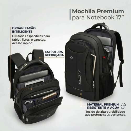 Mochila Notebook Masculina Reforçada Impermeável Executiva Viagem Anti Furto Grande 35L Forpak
