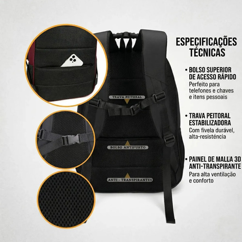 Mochila Notebook Masculina Reforçada Impermeável Executiva Viagem Anti Furto Grande 35L Forpak