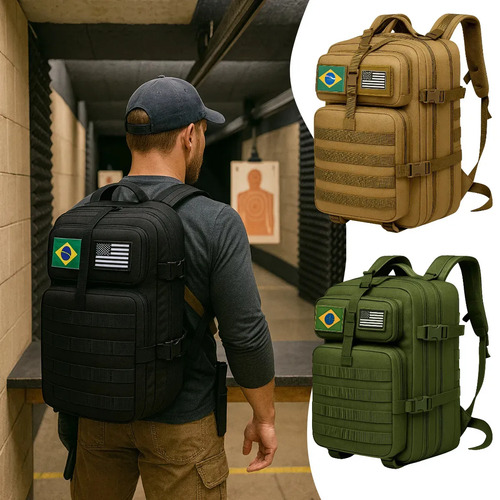 Mochila Tática Impermeável Militar Reforçada Grande 50 Litros Masculina Feminina Anne Preto