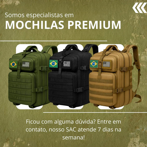 Mochila Tática Impermeável Militar Reforçada Grande 50 Litros Masculina Feminina Anne Preto