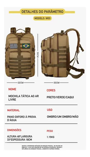 Mochila Tática Impermeável Militar Reforçada Grande 50litros