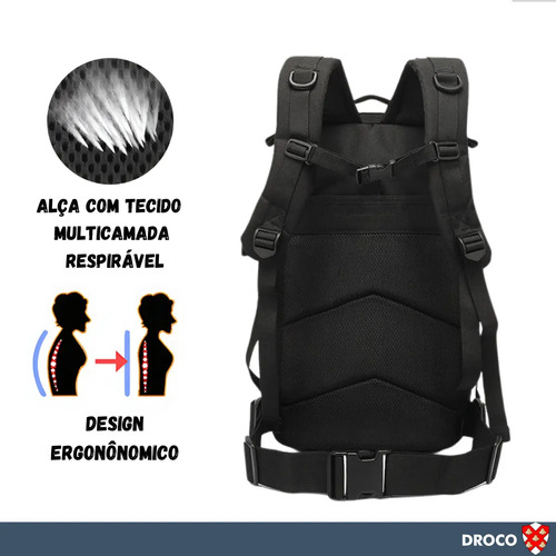 Mochila Tática Militar Impermeável Reforçada Assault 30l Cor Preto Desenho do tecido Liso Caveira