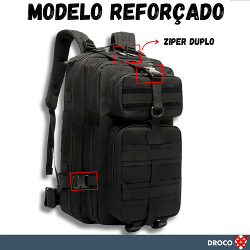Mochila Tática Militar Impermeável Reforçada Assault 30l Cor Preto Desenho do tecido Liso Caveira