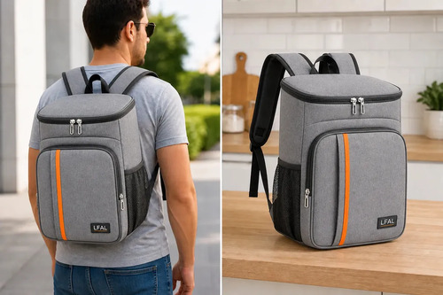 Mochila Térmica Bolsa Termica Viagem Espaçosa Bag Comida Trabalho Bebida Com Alça Cooler Praia Passeio Cinza Marmita Bebidas Grande Isotérmica Lancheira Litros Impermeável Premium Lfal
