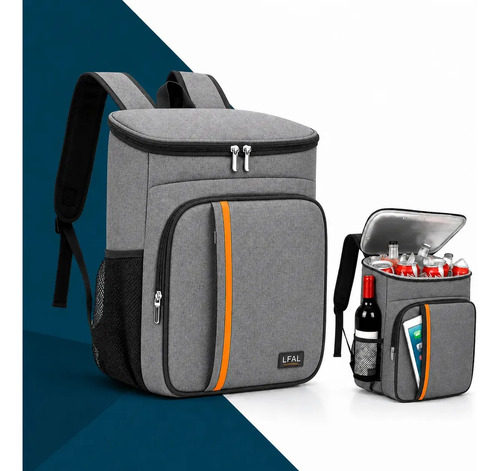 Mochila Térmica Bolsa Termica Viagem Espaçosa Bag Comida Trabalho Bebida Com Alça Cooler Praia Passeio Cinza Marmita Bebidas Grande Isotérmica Lancheira Litros Impermeável Premium Lfal