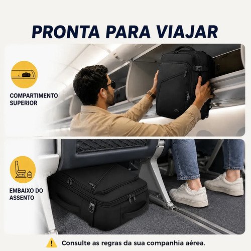 Mochila Viagem Masculina 40L Grande Impermeável Reforçada para Avião Item Pessoal Suporta até 10kg MATEIN 1159 Preto