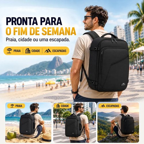 Mochila Viagem Masculina 40L Grande Impermeável Reforçada para Avião Item Pessoal Suporta até 10kg MATEIN 1159 Preto