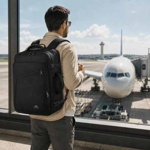 Mochila Viagem Masculina 40L Grande Impermeável Reforçada para Avião Item Pessoal Suporta até 10kg MATEIN 1159 Preto