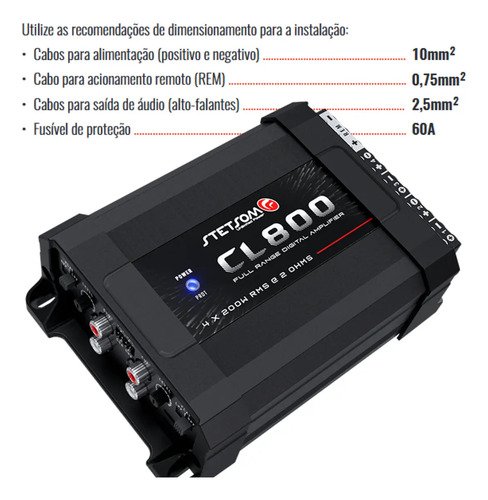 Módulo Amplificador Stetsom Combat CL800 800W RMS 4 Canais para Som Automotivo