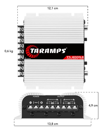 Módulo Amplificador Taramps TS 400x4 para Carro Digital 400W 4 Canais 2 Ohms