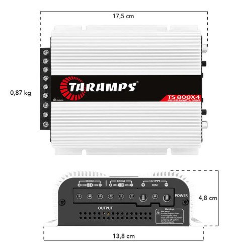 Módulo Amplificador Taramps TS800x4 de 800W para Som Automotivo