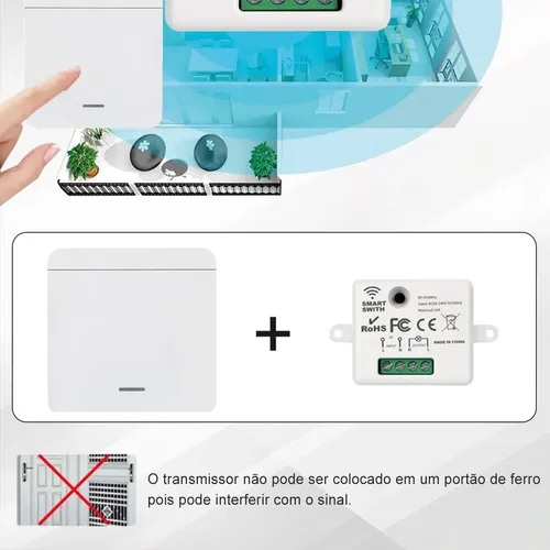 Modulo Rf433 + Interruptor 1 Tecla Sem Fio Controle Remoto