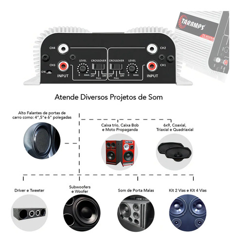 Modulo Taramps Ts400x4 400w 2 Ohms Rca Ts 400x4 Amplificador 4 Canais Som Automotivo